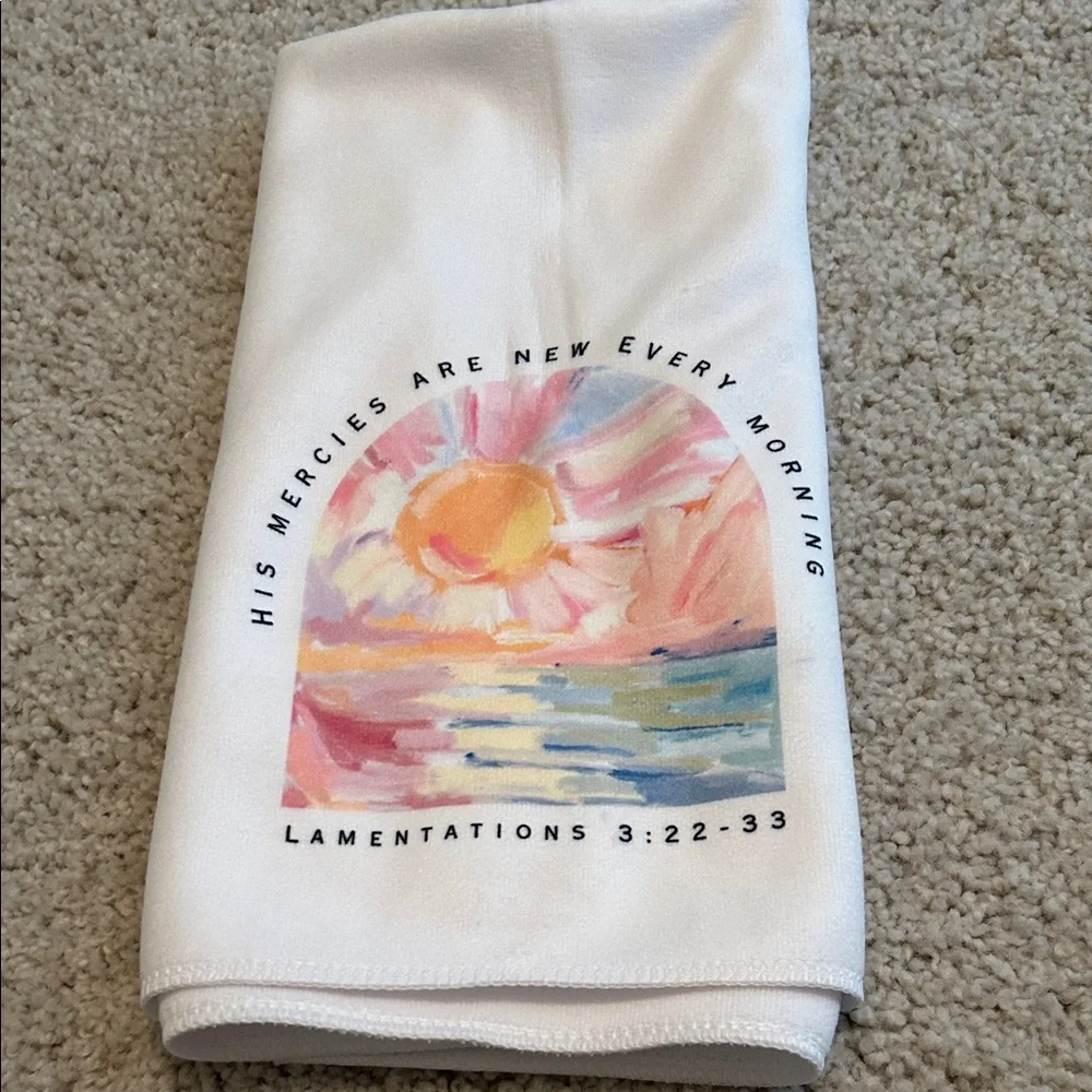 White Towel with Sunrise Design
